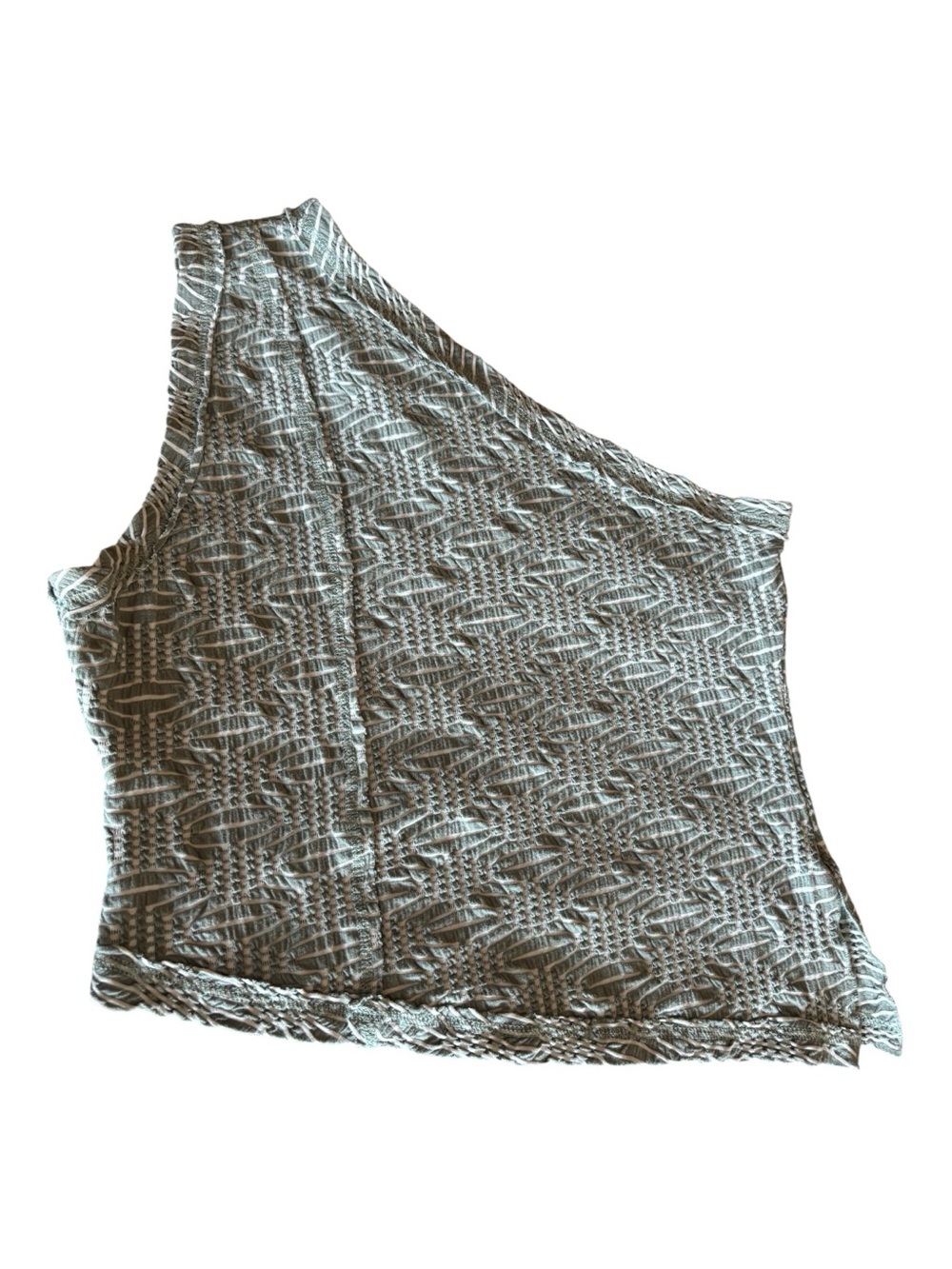 Free People One-Shoulder Textured Knit Top Sage Green & White Sz L